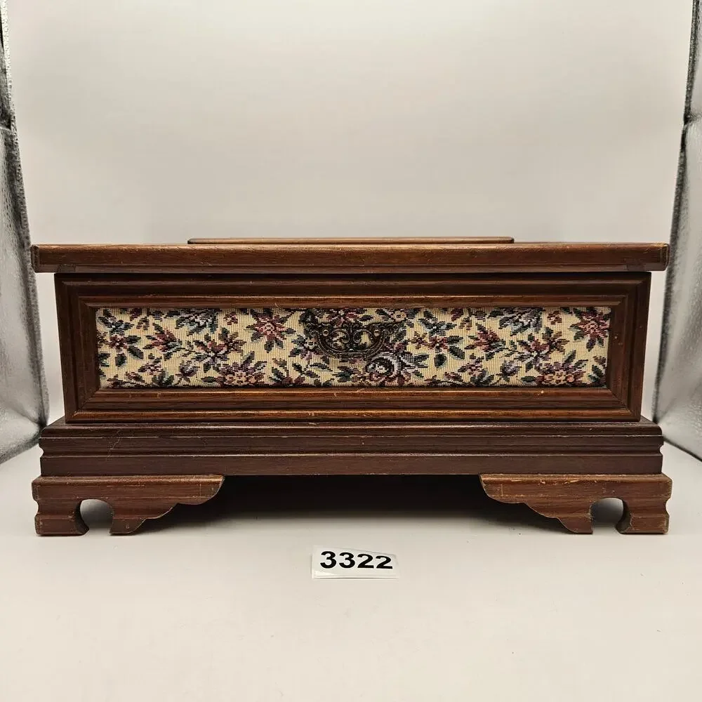 PAT YOSHIKAWA JAPAN WOODEN FLORAL JEWELRY BOX MIRROR RING ORGANIZER